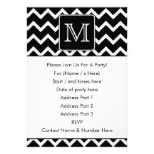 Black and White Chevron with Custom Monogram. Custom Announcement