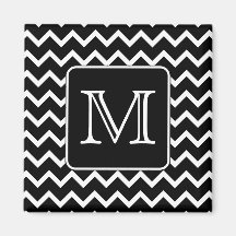 Black and White Chevron with Custom Monogram. Refrigerator Magnets