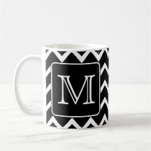 Black and White Chevron with Custom Monogram. Coffee Mugs
