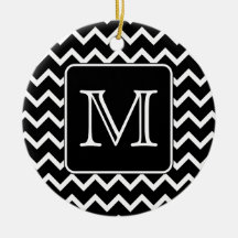 Black and White Chevron with Custom Monogram. Christmas Ornament