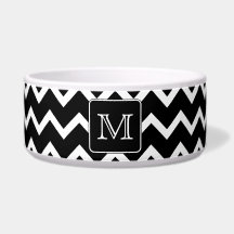 Black and White Chevron with Custom Monogram. Pet Food Bowls