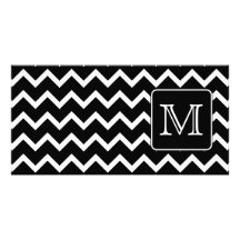 Black and White Chevron with Custom Monogram. Personalized Photo Card