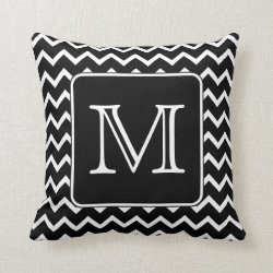 Black and White Chevron with Custom Monogram. Pillow