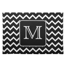 Black and White Chevron with Custom Monogram. Placemats