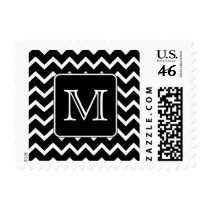 Black and White Chevron with Custom Monogram. Postage Stamp