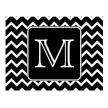 Black and White Chevron with Custom Monogram. Postcards