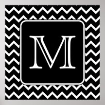 Black and White Chevron with Custom Monogram. Posters