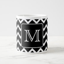 Black and White Chevron with Custom Monogram. Jumbo Mugs