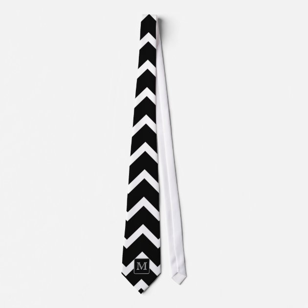 Black and White Chevron with Custom Monogram. Tie