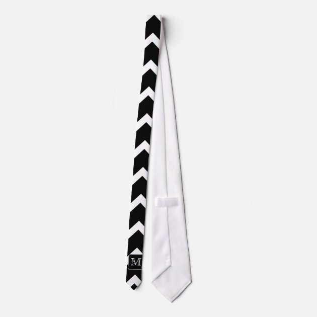 Black and White Chevron with Custom Monogram. Tie-2