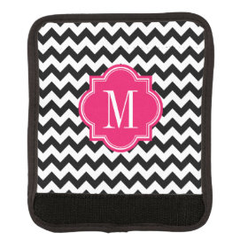 Black and White Chevron with Hot Pink Monogram Luggage Handle Wrap