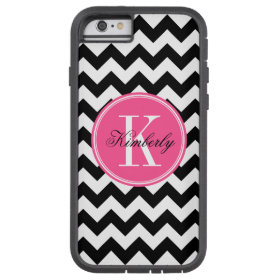 Black and White Chevron with Pink Monogram Tough Xtreme iPhone 6 Case