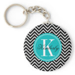 Black and White Chevron with Teal Monogram keychains