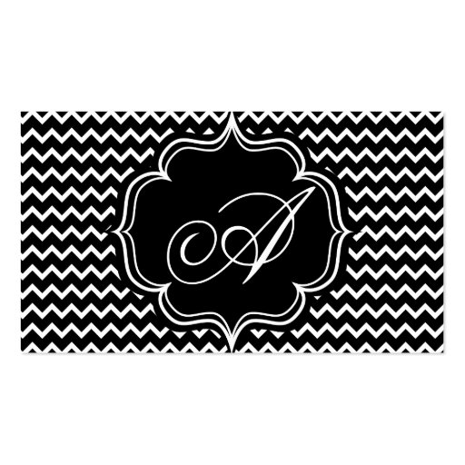 Black and White Chevron Zig Zag Elegant Monogram A Business Card Template (back side)