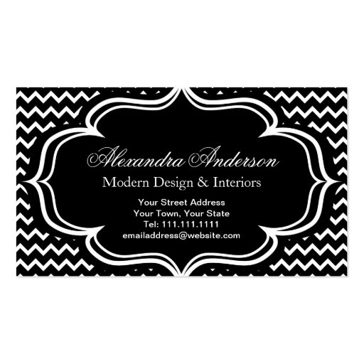Black and White Chevron Zig Zag Elegant Monogram A Business Card Template (front side)