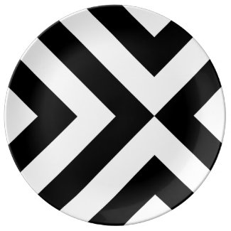 Black and White Chevrons Porcelain Plate