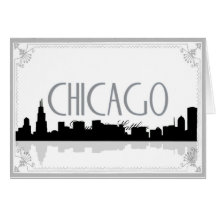 Black and white Chicago skyline Cards
