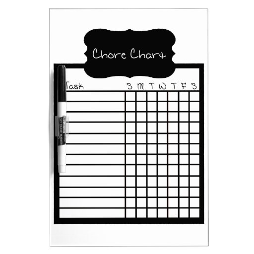 Black and White Chore Chart DryErase Whiteboard Zazzle