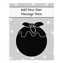 Black and White Christmas Pudding and Stars. Announcement