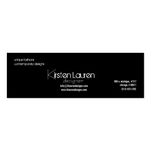 black and white city skinny business card (back side)