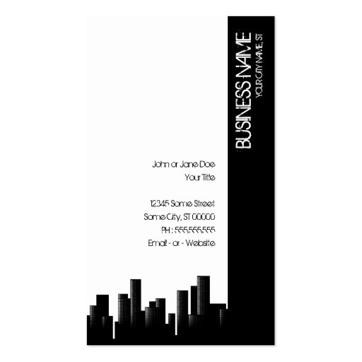 black and white cityscape business card template (back side)