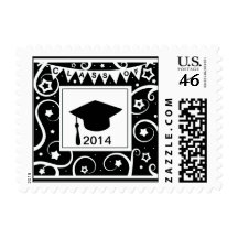 Black and white class of custom year graduation postage stamp