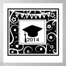 Black and white class of custom year graduation posters
