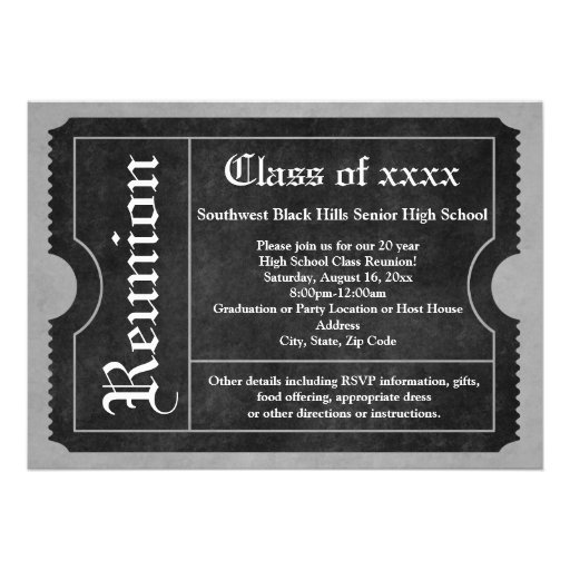 Black and White Class Reunion Ticket Invitations (front side)