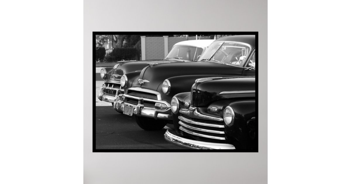 Black and white classic cars poster Zazzle