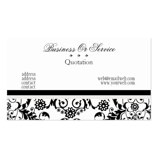 Black and White Classy   Elegant Damask Floral Business Card (back side)