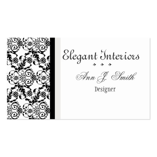 Black and White Classy   Elegant Damask Floral Business Card