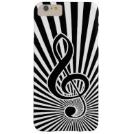 Black and White Clef Music Note on Starburst Barely There iPhone 6 Plus Case