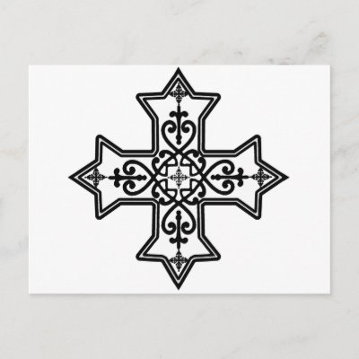 Black and White Coptic Cross Postcard by greenbaby