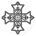 Black and White Coptic Cross Round Stickers