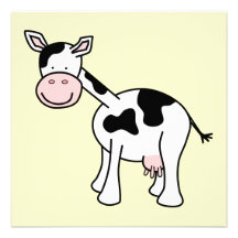 Black and White Cow Cartoon. Announcement