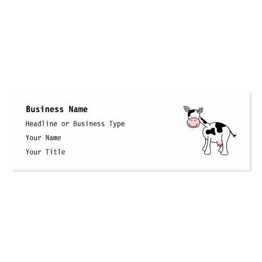 Black and White Cow Cartoon. Business Card Templates (front side)