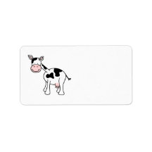 Black and White Cow Cartoon. Custom Address Label