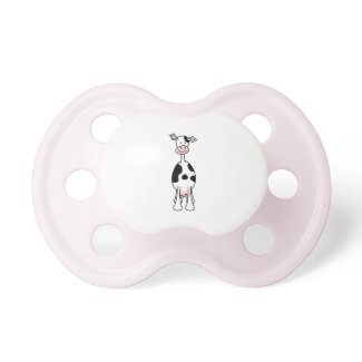 Black and White Cow Cartoon. Front. Baby Pacifiers