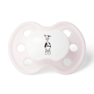 Black and White Cow Cartoon. Front. Baby Pacifiers