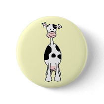 Black and White Cow Cartoon. Front. Pinback Buttons
