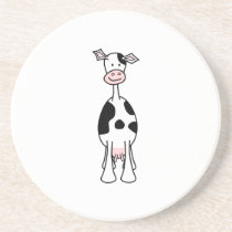 Black and White Cow Cartoon. Front. Drink Coaster