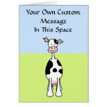 Black and White Cow Cartoon. Front. Greeting Card