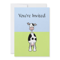 Black and White Cow Cartoon. Front. Invitation