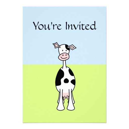 Black and White Cow Cartoon. Front. Invitation