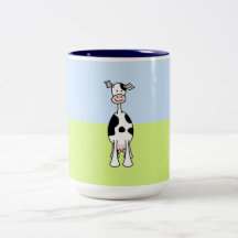 Black and White Cow Cartoon. Front. Mugs