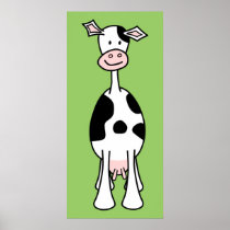 Black and White Cow Cartoon. Front. Print