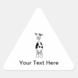 Black and White Cow Cartoon. Front. Triangle Stickers