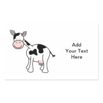 Black and White Cow Cartoon. Rectangular Stickers