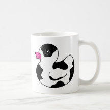 Black and White Cow Print Rubber Duck Coffee Mug