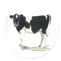 black and white cow round sticker